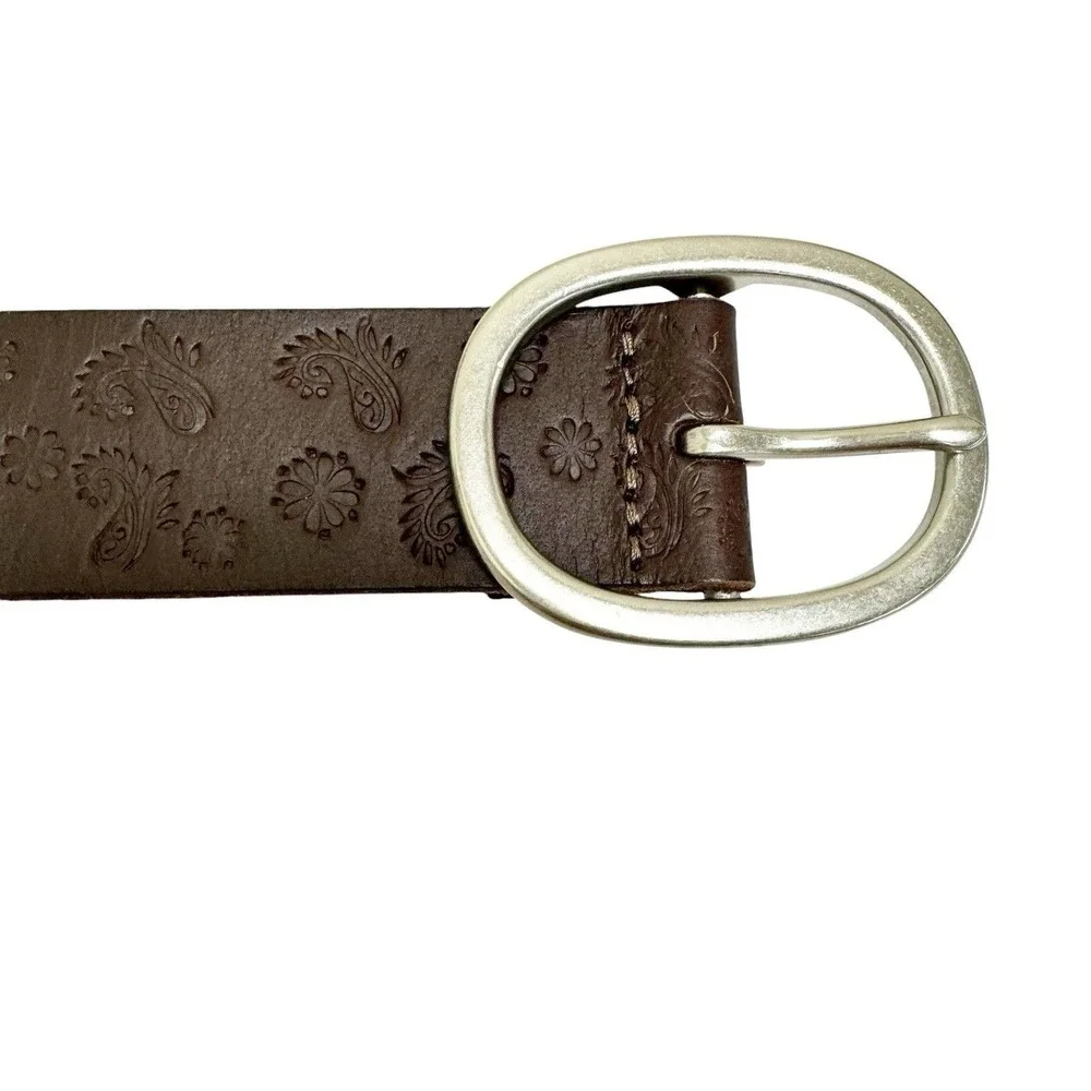 Lucky Brand Womens Size Large Brown‎ Leather Embossed Paisley Studded Belt NWT